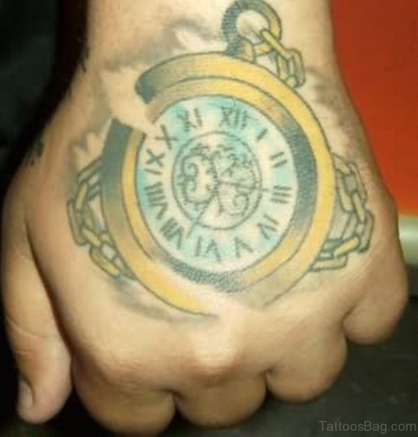 Nice Clock Tattoo On Hand