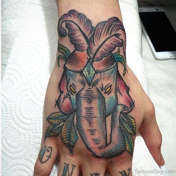 Nice Colorful Elephant Tattoo On Hand