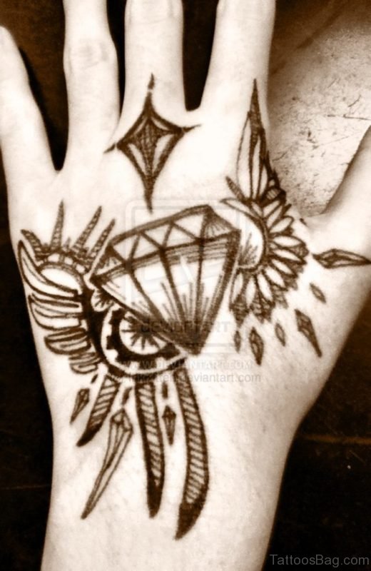 Nice Diamond Tattoo On Hand