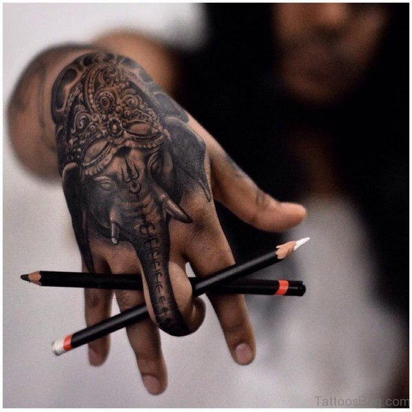 Nice Elephant Tattoo On Hand