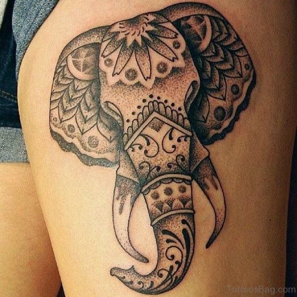 Nice Elephant Tattoo On Thigh