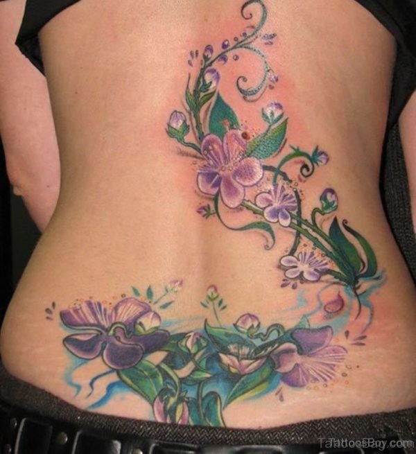 Nice Flower Tattoo Design On Lower Back