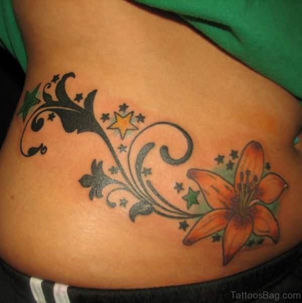 Nice Flower Tattoo On Waist