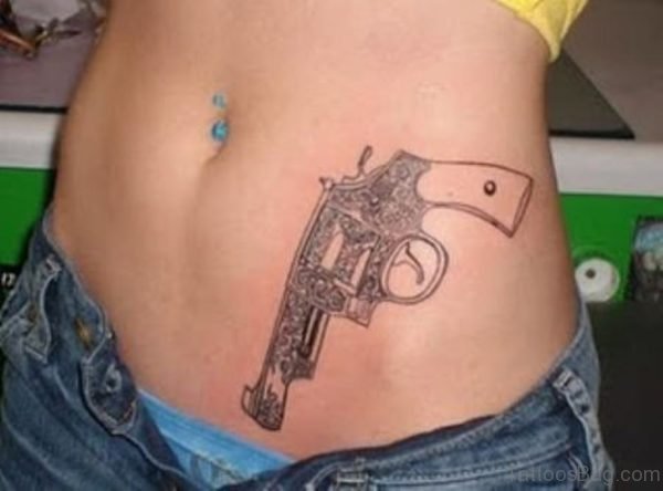 Nice Gun Tattoo On Waist
