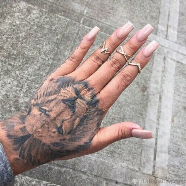 Nice Lion Tattoo On Hand