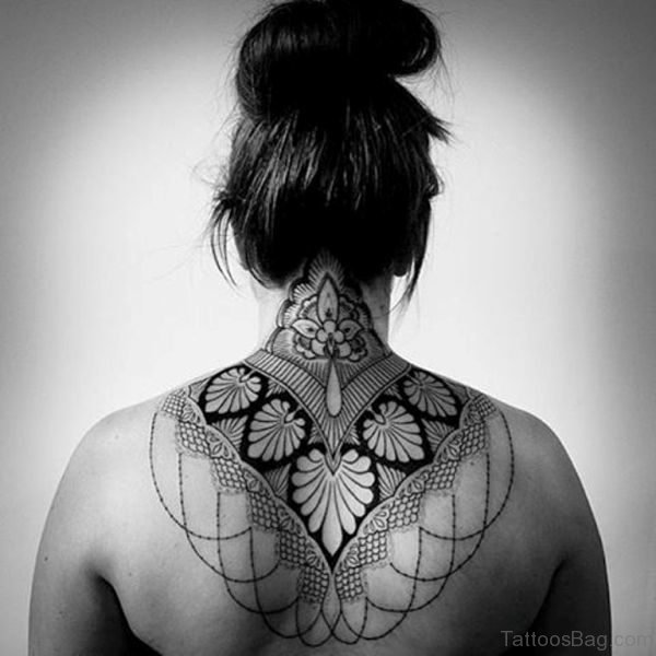 Nice Mandala Back Neck Tattoo