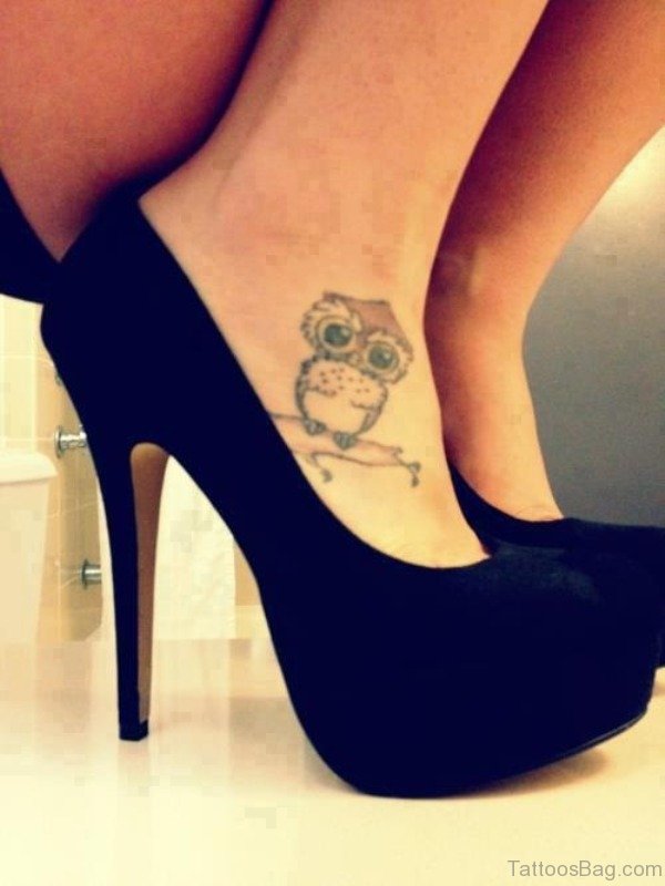 Nice Owl Tattoo On Foot