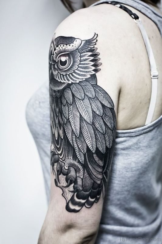 Nice Owl Tattoo On Shoulder