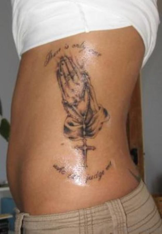Nice Praying Hands Rosary Tattoo
