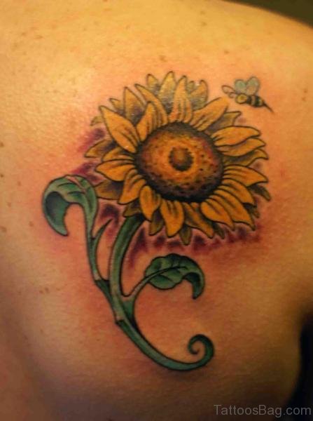 Nice Sunflower Tattoo On Back
