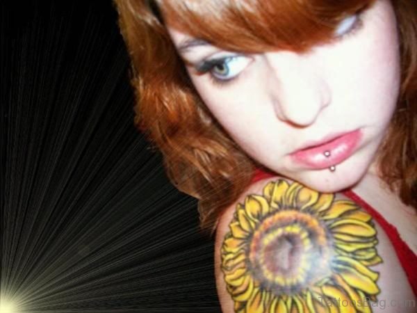 Nice Sunflower Tattoo On Shoulder