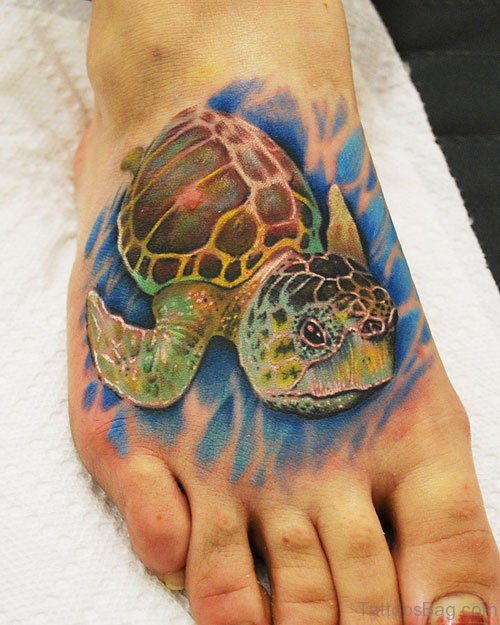 Nice Turtle Tattoo On Foot