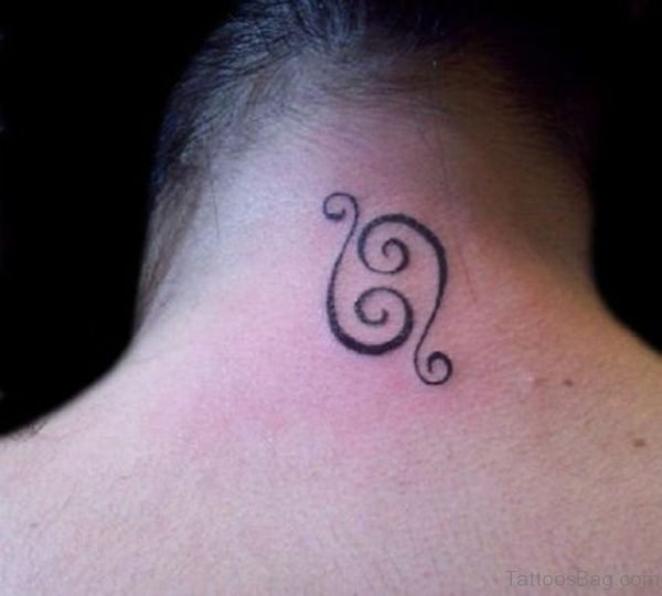 Nice Zodic Cancer Tattoo On Neck