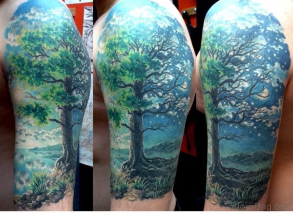 Night Tree Tattoo on Shoulder
