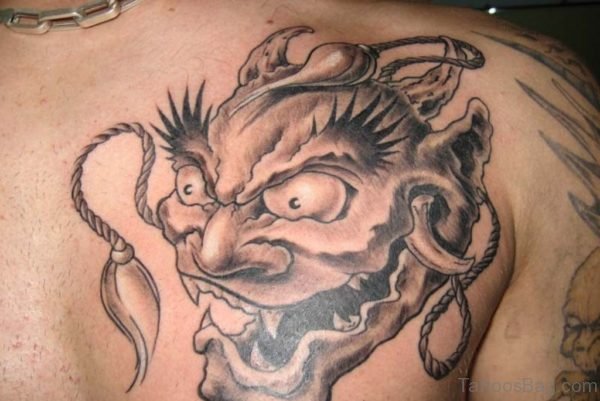 Oni Mask Tattoo On Chest For Men