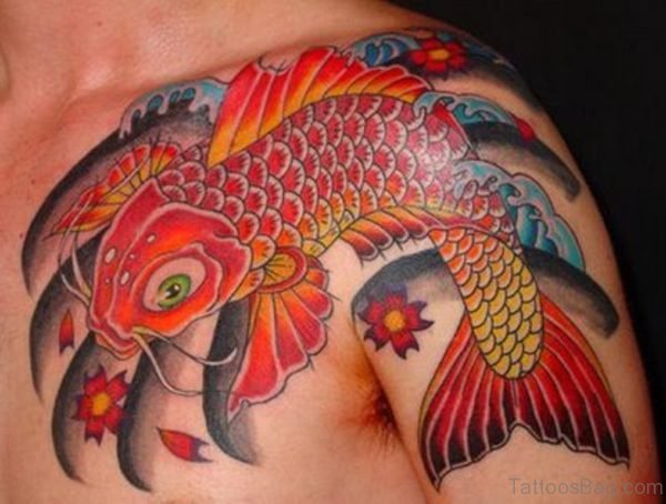Orange Fish Tattoo On Chest 
