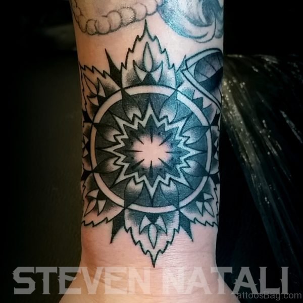 Outline Mandala Tattoo On Wrist 