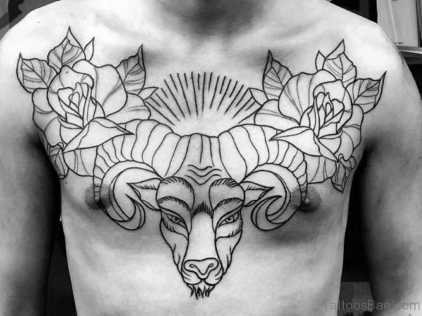 Outline Rose Aries Tattoo