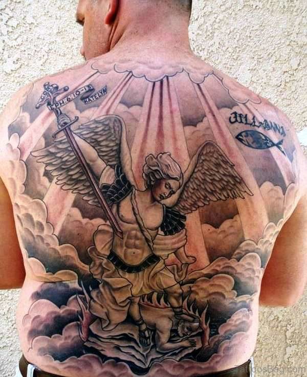 Outstanding Archangel Tattoo On Back