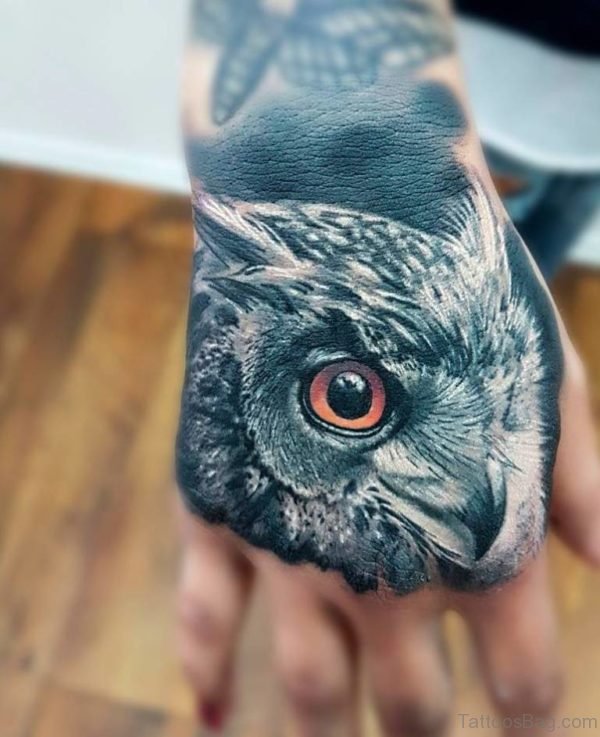 Owl Face Tattoo On hand