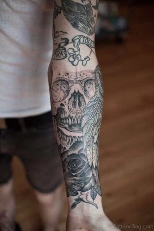 Owl Tattoo On Full Sleeve Tattoo