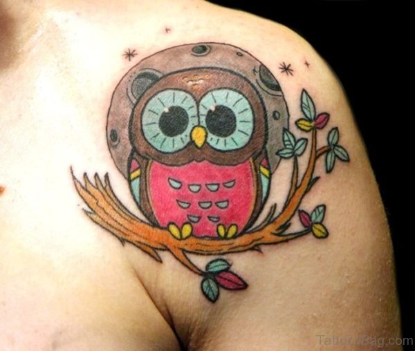 Owl Tattoo On Left Shoulder