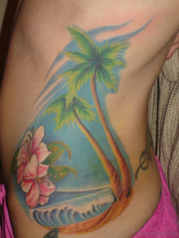 Palm Tree Tattoo Design On Rib