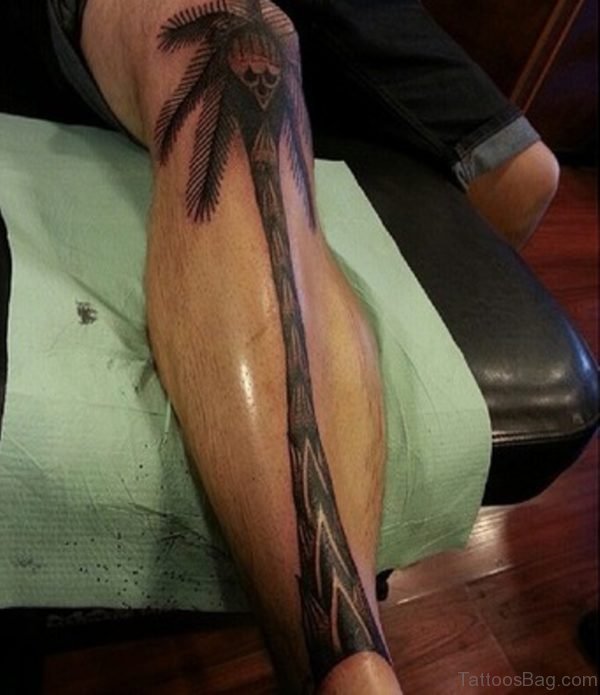 Palm Tree Tattoo On Leg Sleeve