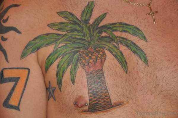 Palm Tree Tattoo On Man Chest