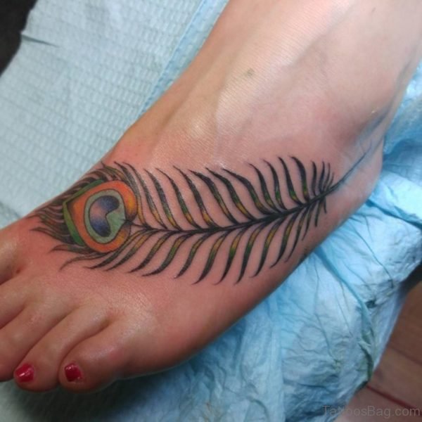 Peacock Feather Tattoo On Foot