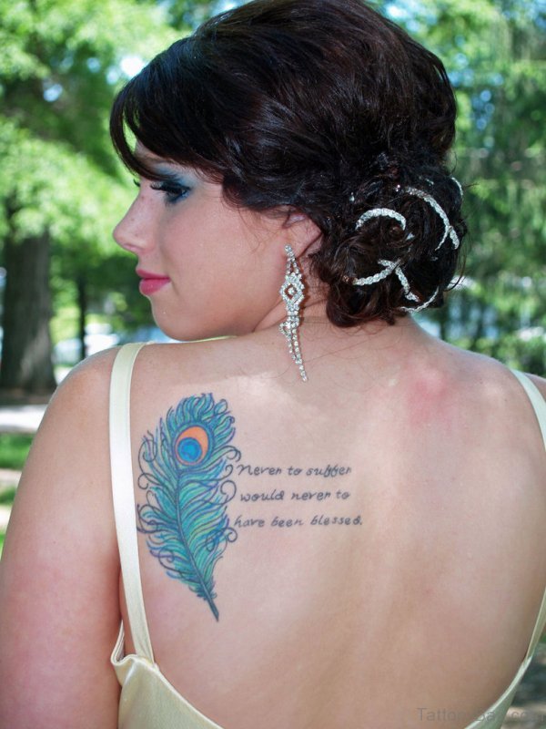 Peacock Feather With Word Tattoo