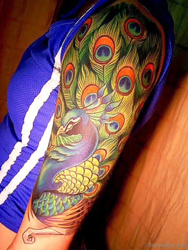 Peacock Tattoo On Full Shoulder