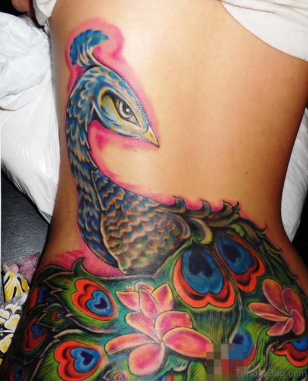 Peacock Tattoo On Lower Back TD123