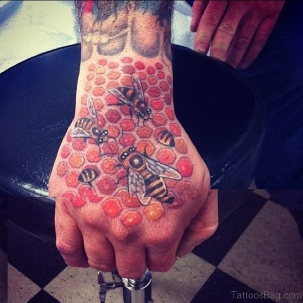 Perfect Bee Tattoo On Hand