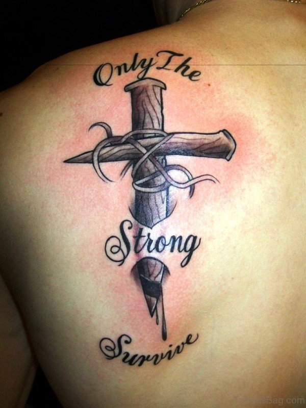 Perfect Cross Tattoo On Back Shoulder