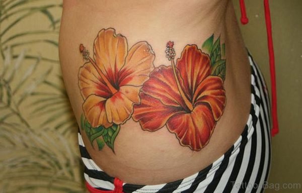 Perfect Hibiscus Flower Tattoo For Waist