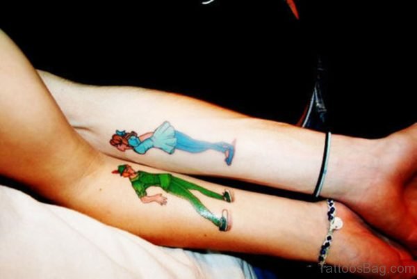 Peter Pan And Wendy Wrist Tattoo