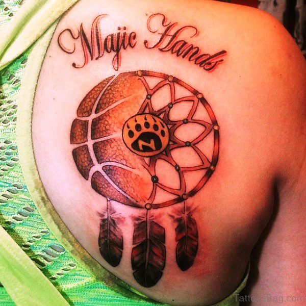 Phenomenal Basketball With Feathers Tattoo