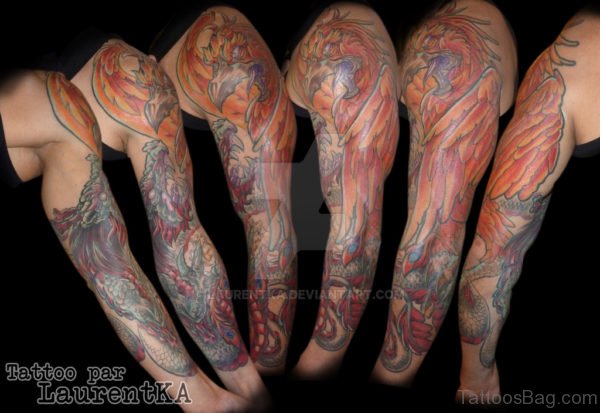 Phoenix Tattoo Design On Full Sleeve 