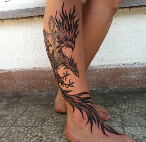 Phoenix Tattoo Design On Leg 