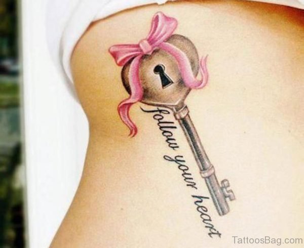 Pink Bow And Key Tattoo