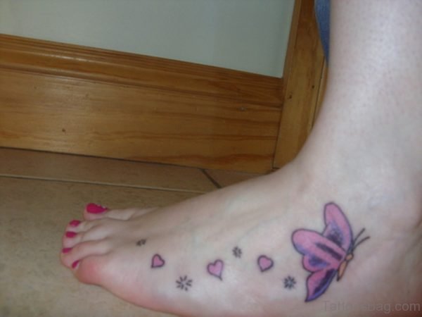 Pink Butterfly Tattoo On Foot