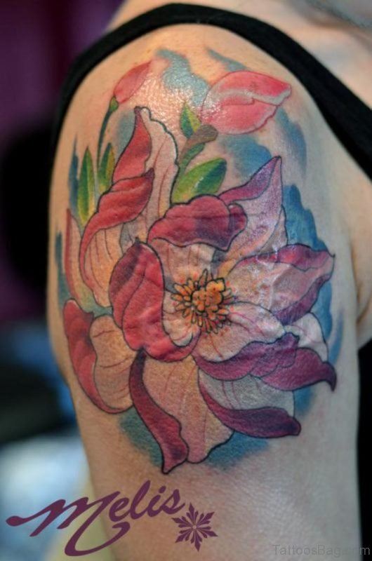 Pink Magnolia Tattoo on Shoulder 