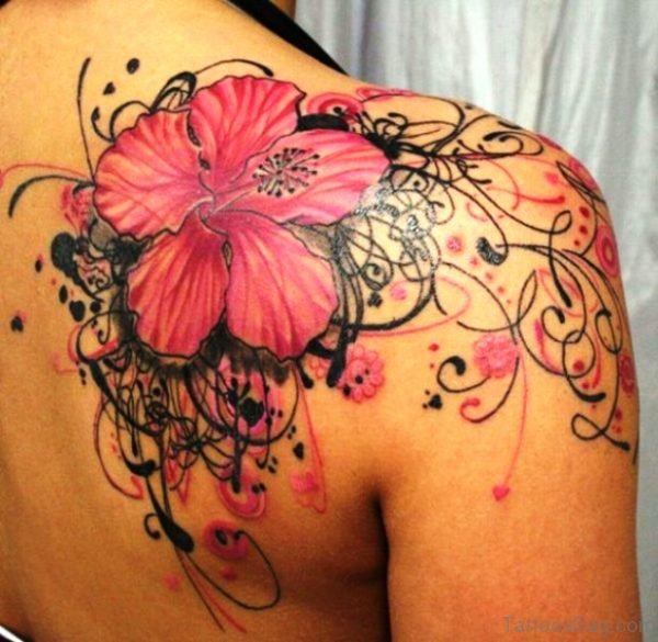 Pink Orchid Tattoo On Shoulder