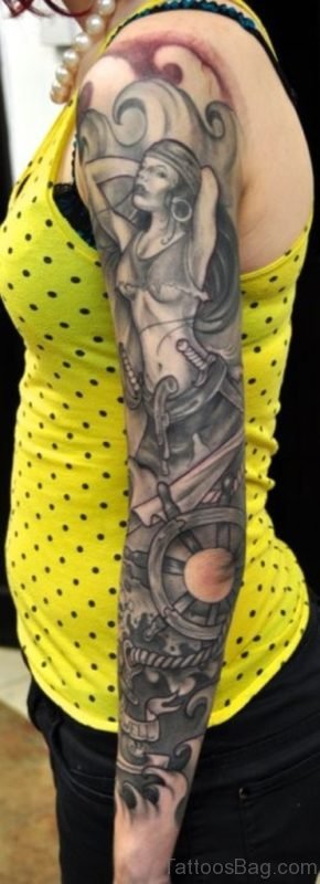 Pirate Tattoo On Full Sleeve 