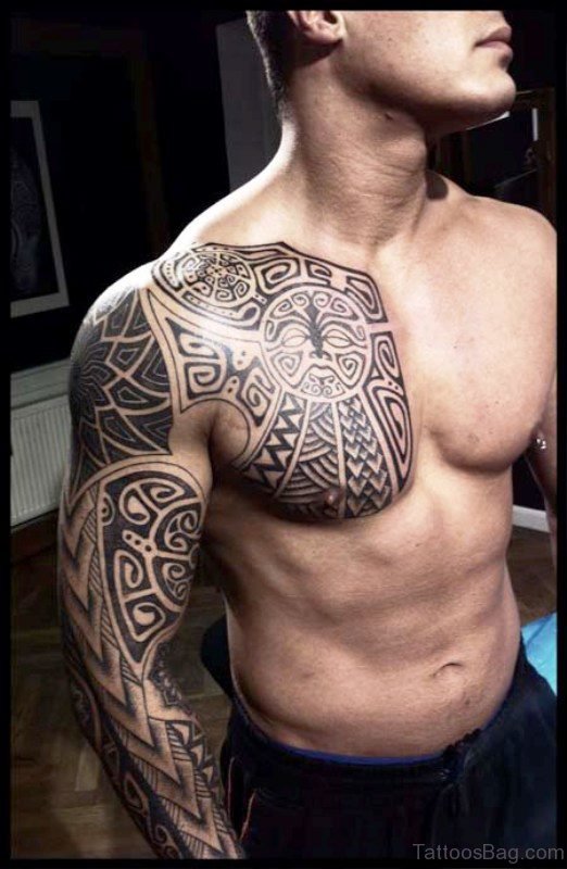Polynesian Black Chest Tattoo