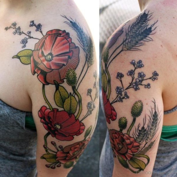 Poppy Flower Tattoo On Shoulder 