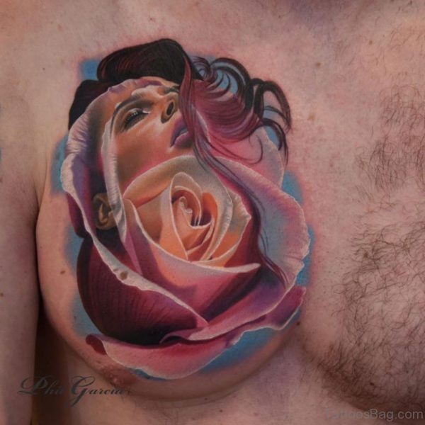 Portrait Rose Chest Tattoo 