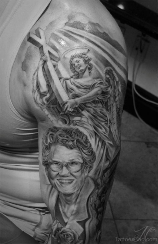 Portrait Tattoo On Shoulder 