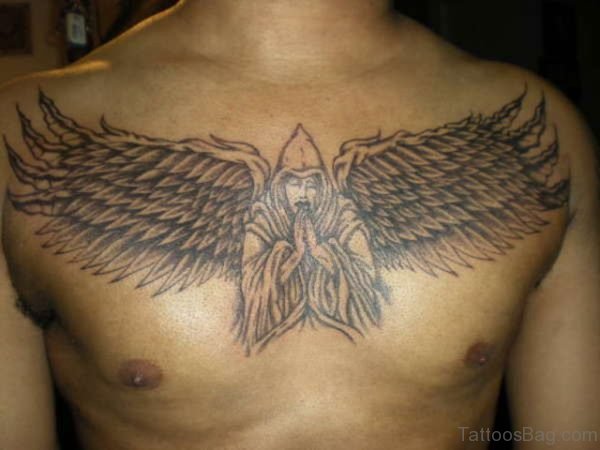 Praying Angel Chest Tattoo For Men